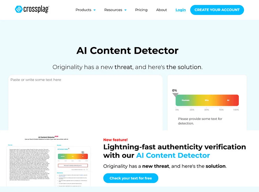 crossplag ai content detector tool