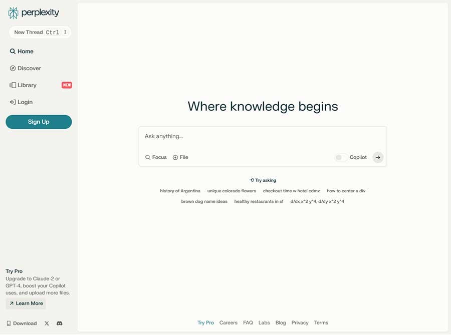 Perplexity ai search engine chatbot