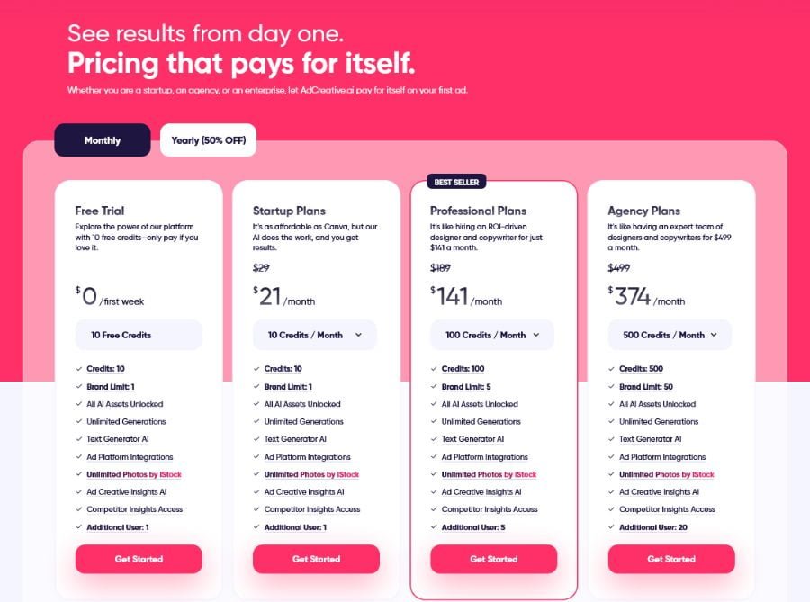 Adcreative.AI Pricing Plan