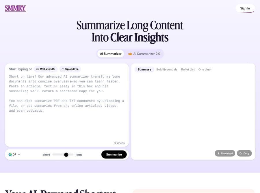Smmry AI Summarizer Tool
