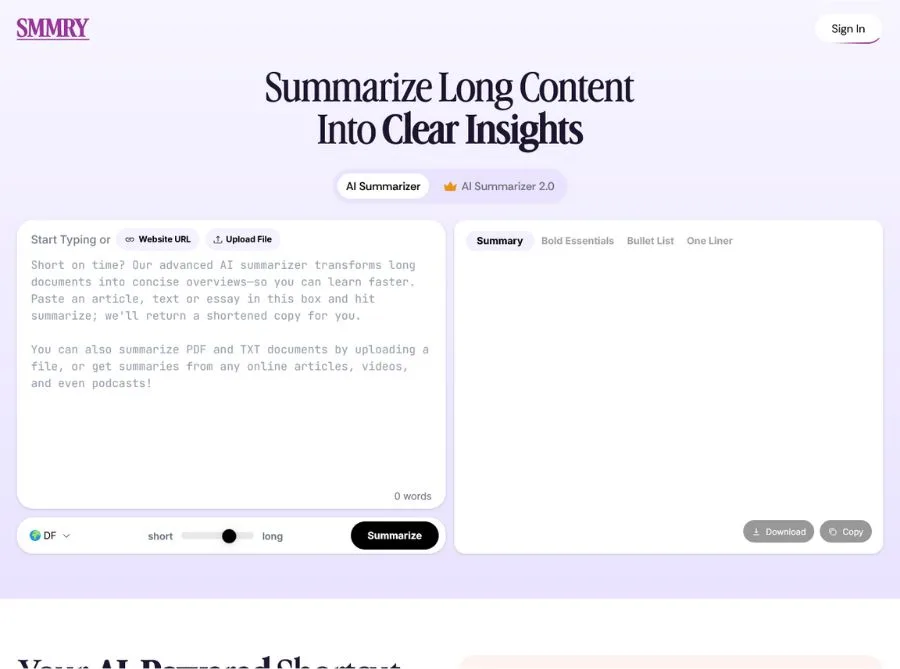 Smmry AI Summarizer Tool