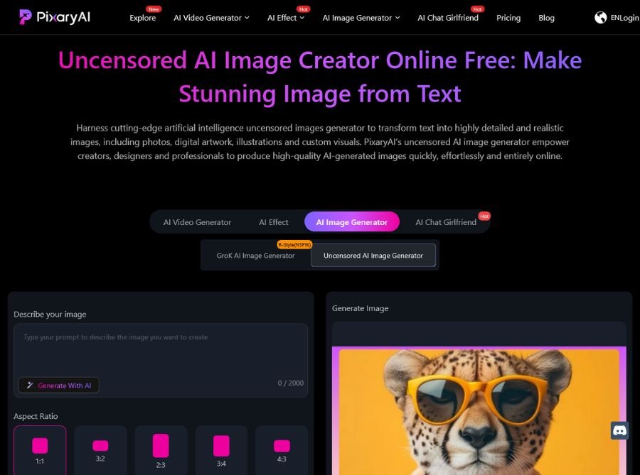 PixaryAI uncensored AI image generator
