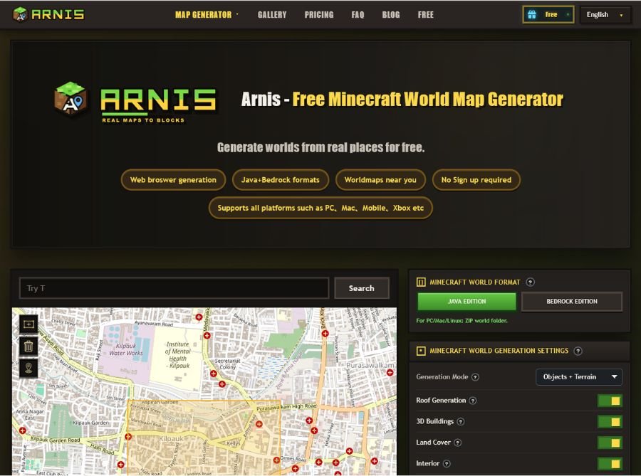 Arnis Free Minecraft map generator
